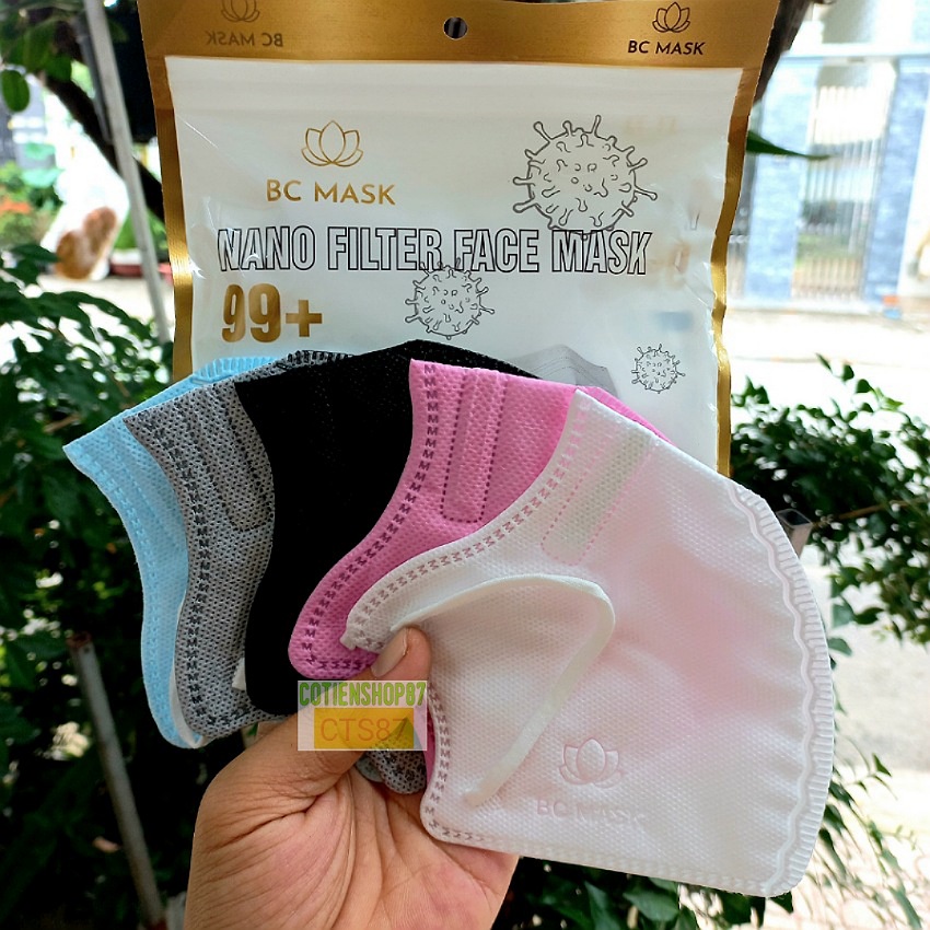 Khẩu trang N99 6d Bảo Châu BC Mask, công nghệ nano 5 lớp lọc kháng khuẩn 99%, túi 5 cái, nhiều màu sắc, cotienshop87