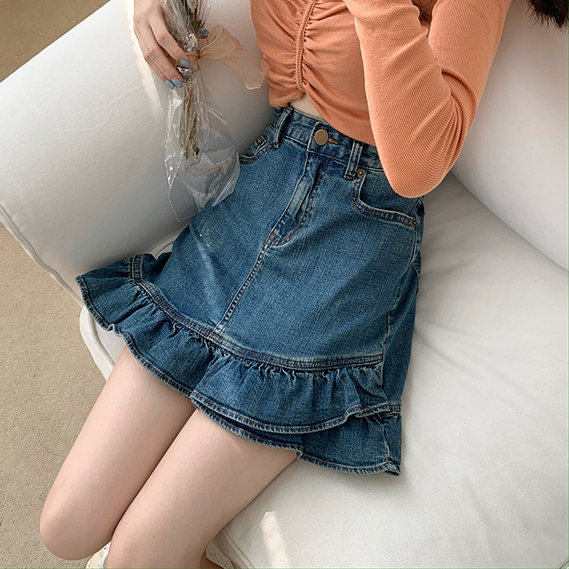 chân váy jean Lưng Cao Dáng Chữ A Thiết Kế Trẻ Trung Hợp Thời Trang