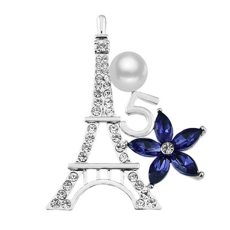 Ghim Cài Áo Hình Tháp Eiffel Và 5 Bông Hoa Đính Đá Nhân Tạo Thời Trang Sang Trọng Cho Nữ