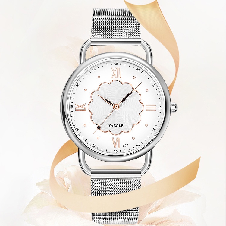 Đồng hồ nữ chính hãng dây thép lưới YAZOLE Y399 thời trang cao cấp đeo tay kèm hộp