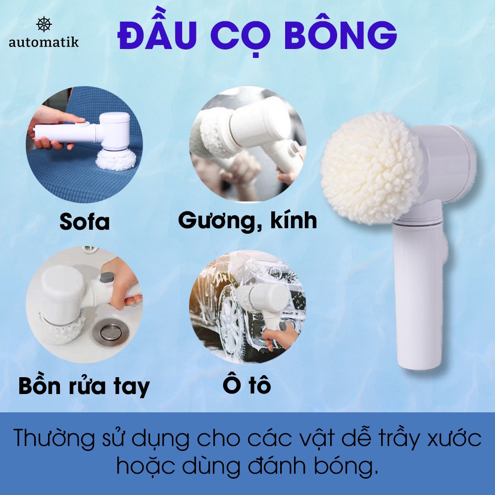 Máy Cọ Rửa Cầm Tay Đa Năng Sạc Điện 3 Đầu Thay Thế, Chổi Cọ Nhà Vệ Sinh, Nhà Tắm, Nhà Bếp - Automatik
