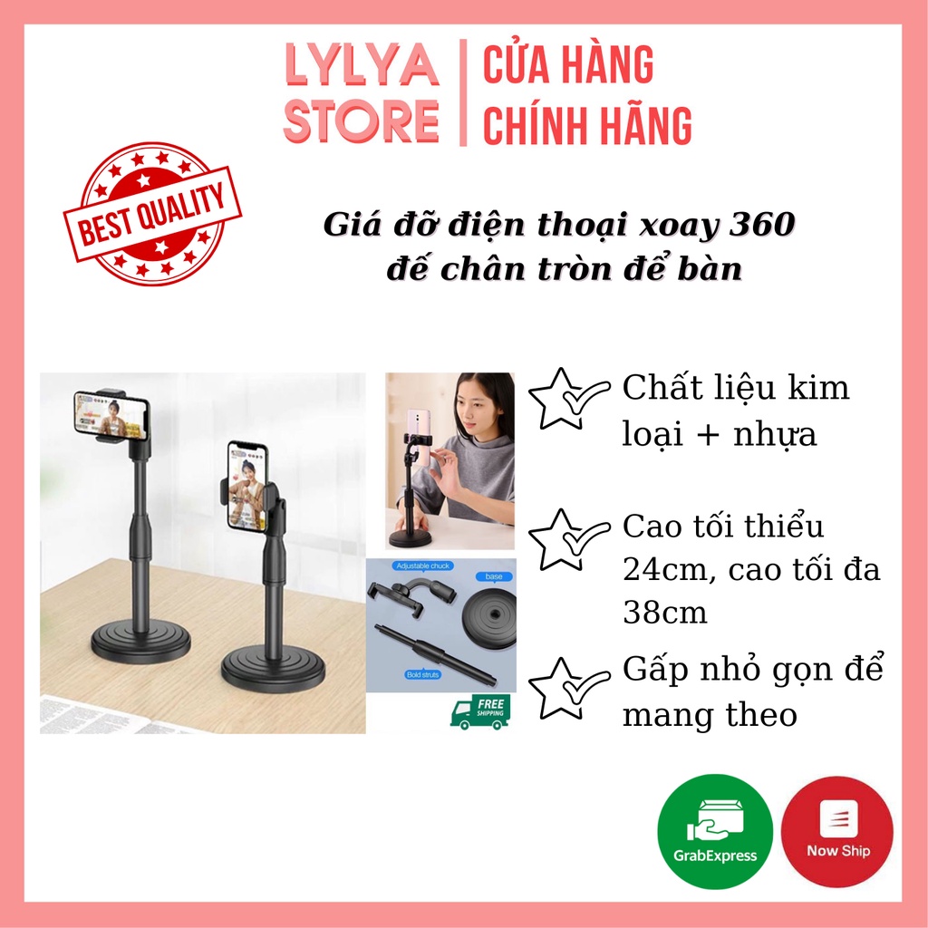 Giá đỡ điện thoại , kẹp chống lưng xoay 360 ,đế chân tròn để bàn, gia do tiện lợi đa năng Lylya Store