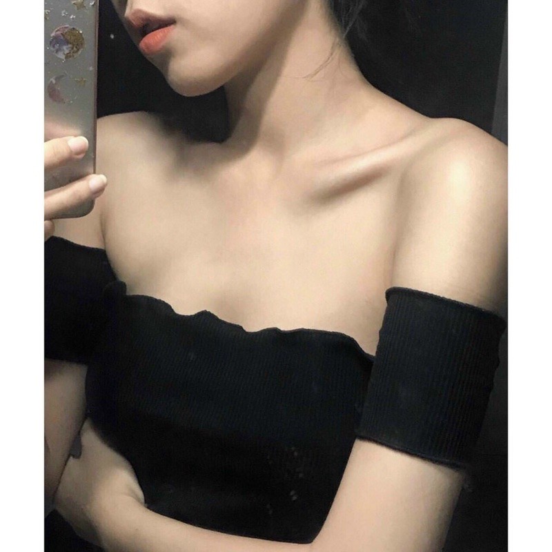 🍓🍓Áo Thun Croptop Bẹt Vai Tay Ngắn Form Ôm Màu Trơn Quyến Rũ, Mát Mẻ Cho Mùa Hè🍓🍓