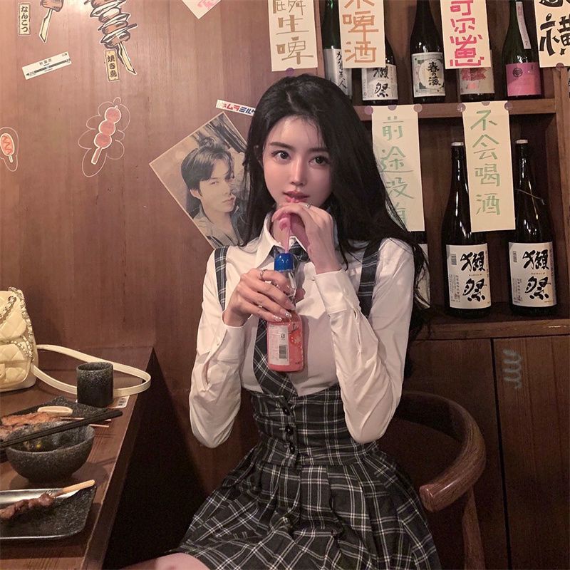 Set Áo Sơ Mi Ngắn + Áo Khoác Không Tay + Chân Váy Thiết Kế Mới Ngọt Ngào Thời Trang Mùa Xuân Dành Cho