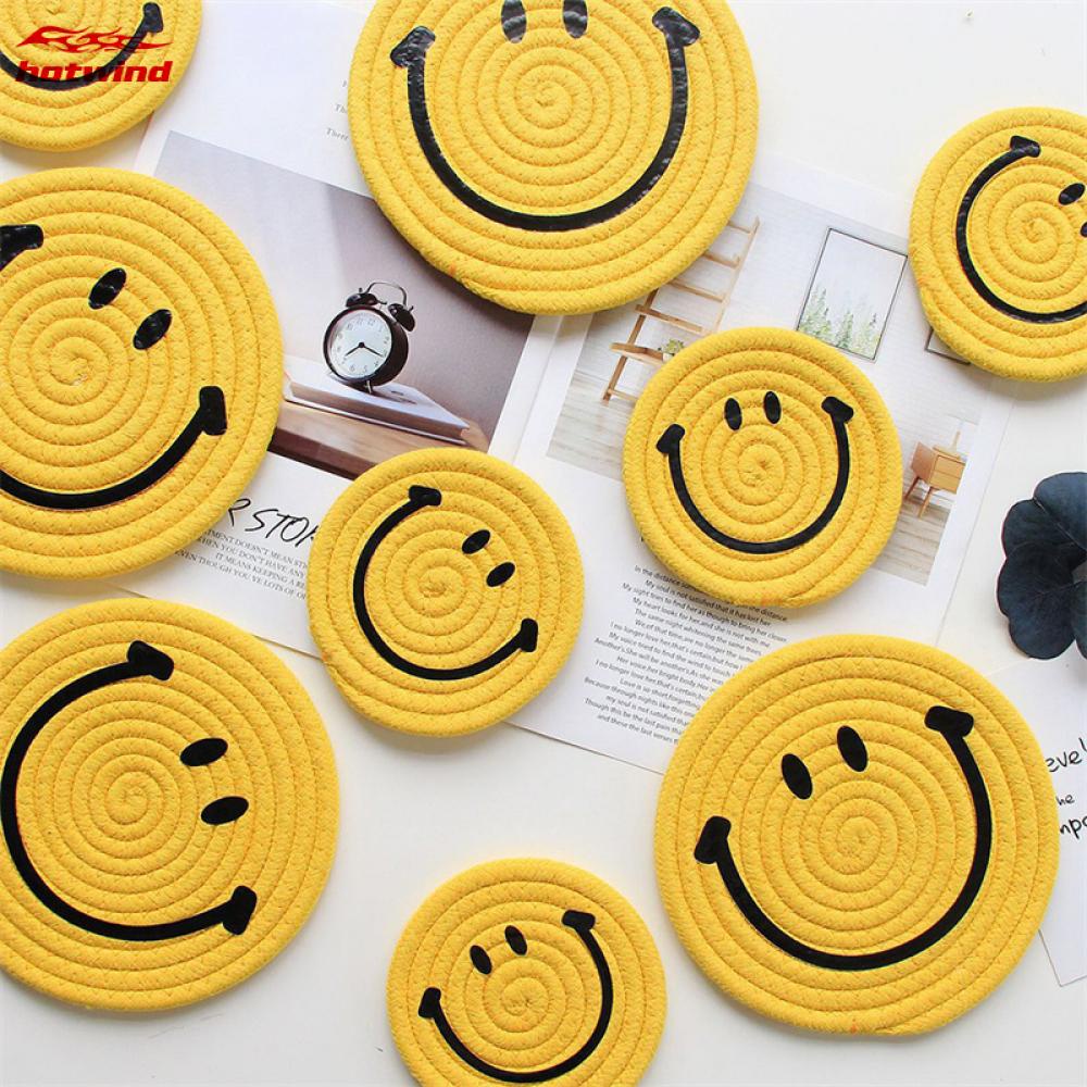 Hw Miếng Lót Ly Dây Cotton Bện Hình Mặt Cười Đơn Giản Cách Nhiệt