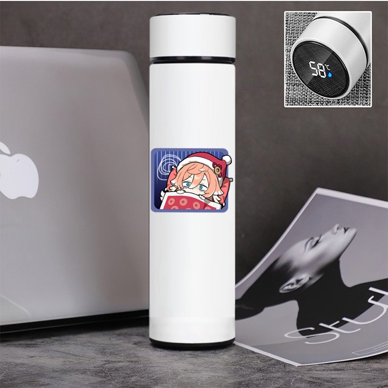 Bình Giữ Nhiệt GENSHIN IMPACT ver CHỮ NHẬT anime chibi Lõi INOX có nắp báo nhiệt độ