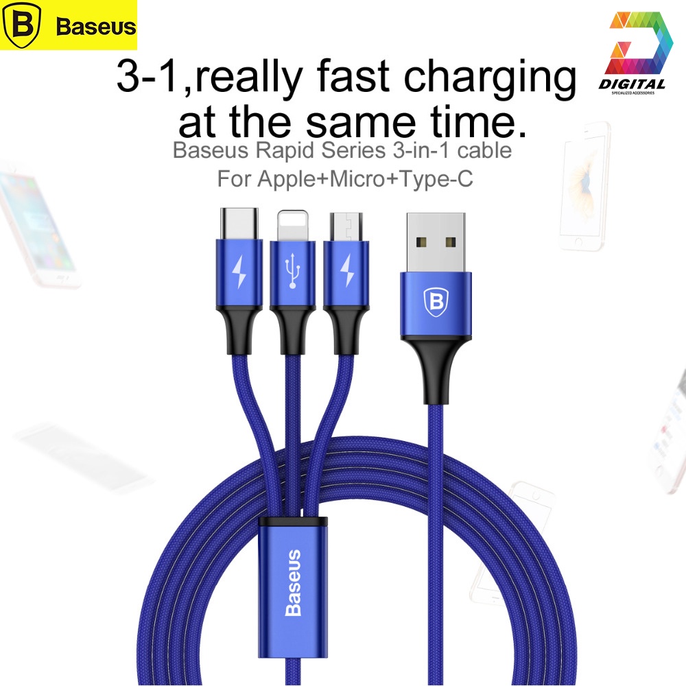 Cáp Sạc Đa Năng 3 Đầu Baseus Dây Dù Siêu Chắc Chính Hãng