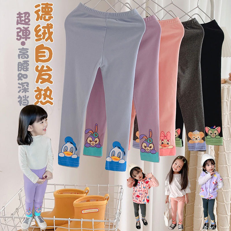 Quần legging vải nhung giữ ấm lưng cao họa tiết hoạt hình thời trang xuân thu cho bé gái