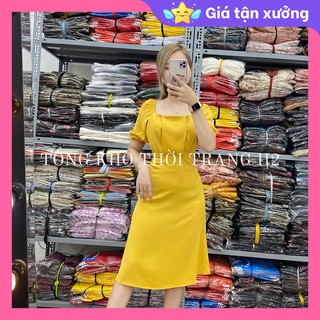 💚🎯 Ảnh thật 100% 🎯✅ Váy lụa dáng xoè tay phồng , Đầm trơn dáng suông ( 3 màu )