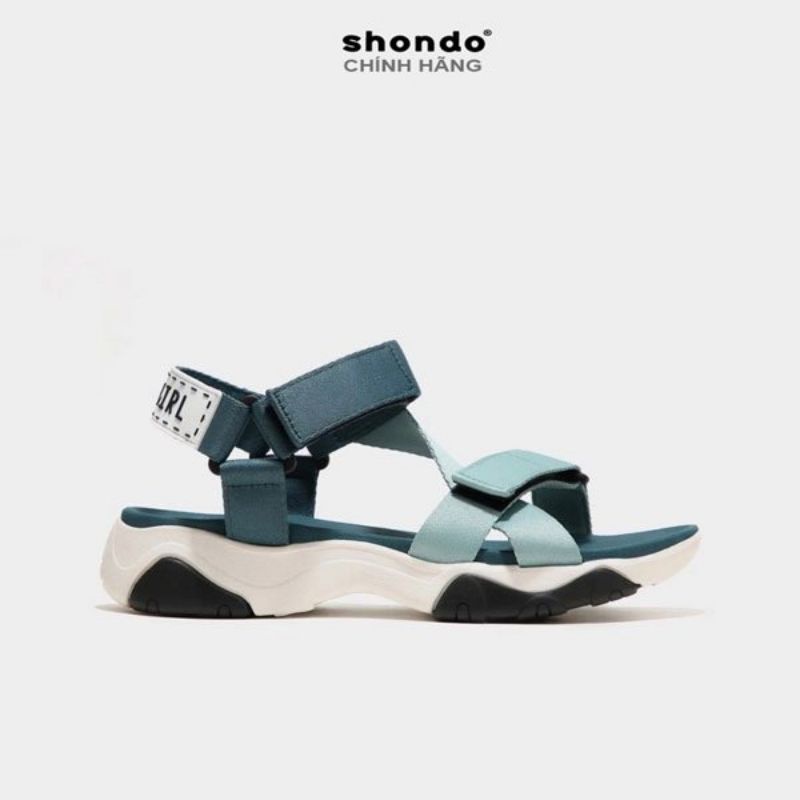 Giày Sandal Shondo Girly đế trắng quai xanh lục lam phối xanh cổ vịt GIM0036