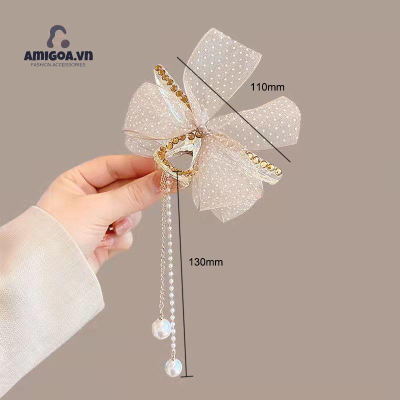 ✨✨Kẹp Tóc Hình Nơ Tua Rua Đính Ngọc Trai Thời Trang Cho Nữ