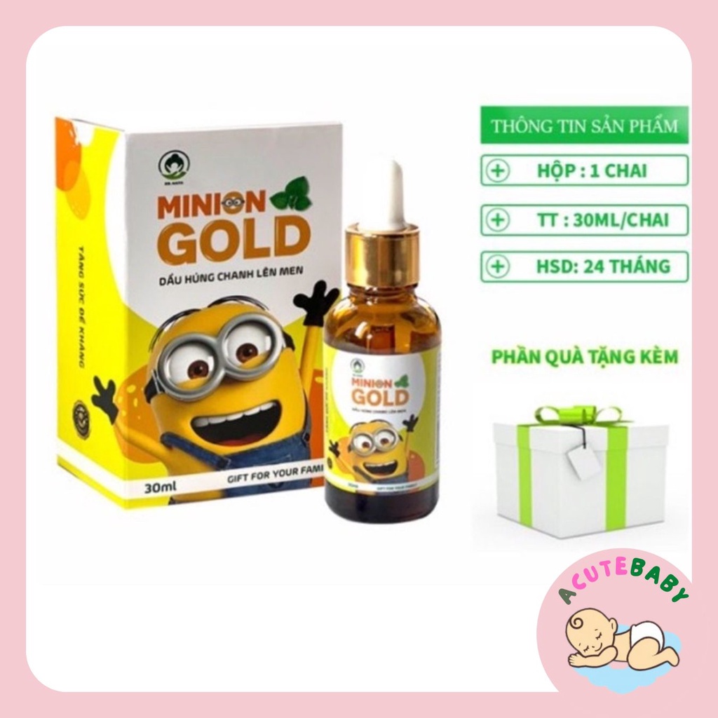 Dầu Húng Chanh Minion Gold 30ml - Dầu Húng Chanh giúp tiêu đờm, giảm ho, sổ mũi, tăng đề kháng có quà tặngAcute Baby