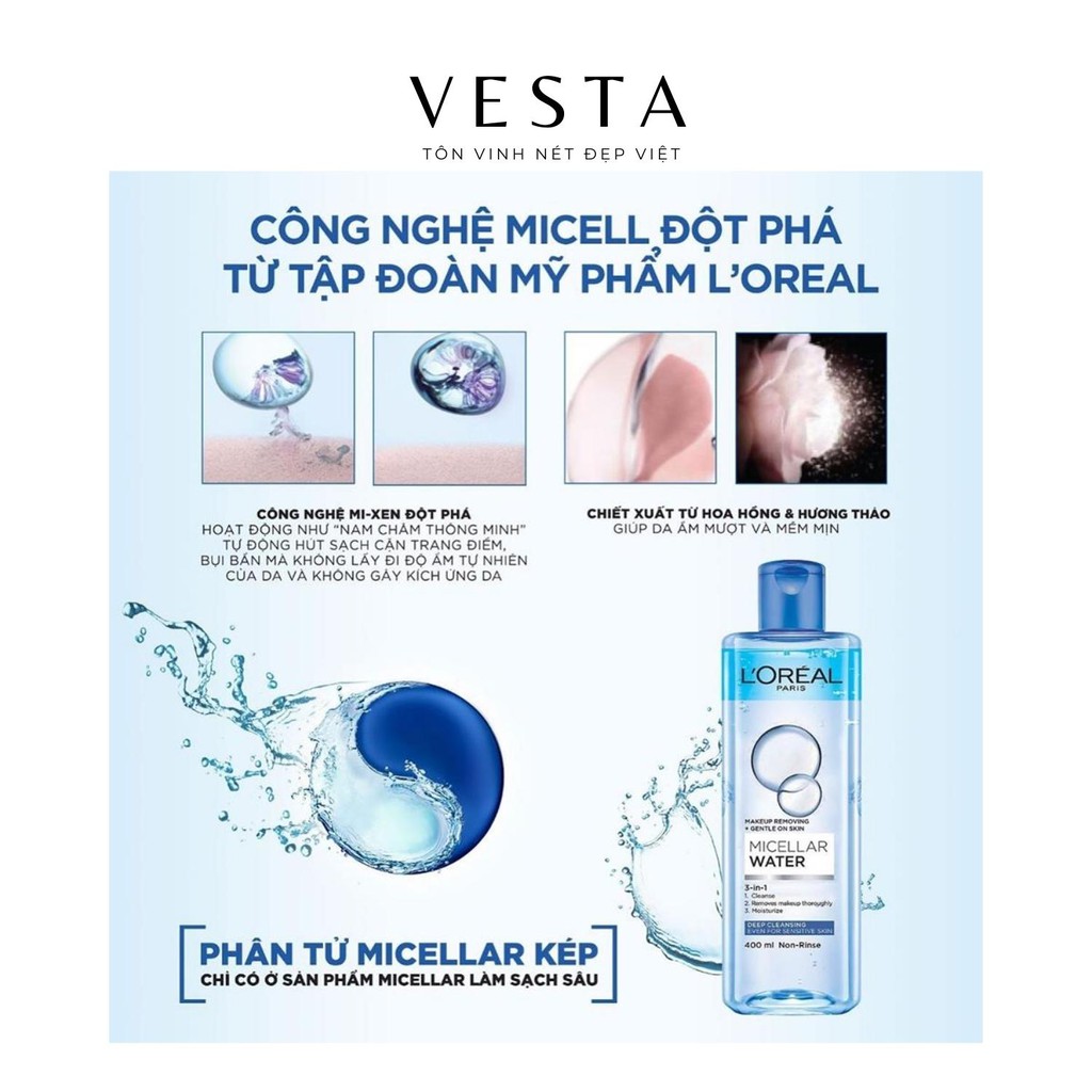 Nước Tẩy Trang Loreal - Tẩy Trang L'oreal Micellar Water 400ml Skincare Dưỡng Da