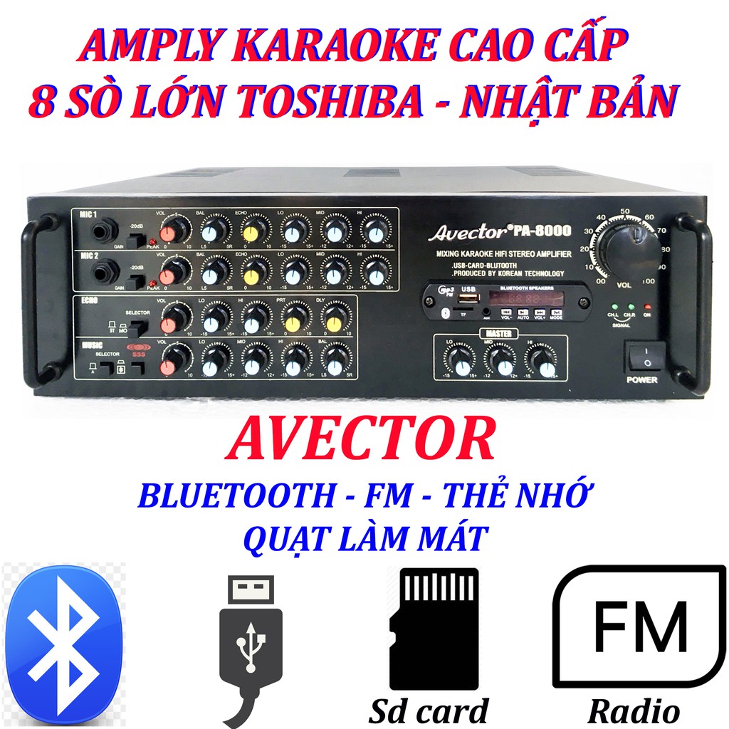 Máy tăng âm Amply karaoke amply bluetooth nghe nhạc amply hát karaoke AVECTOR 8 0 0 0