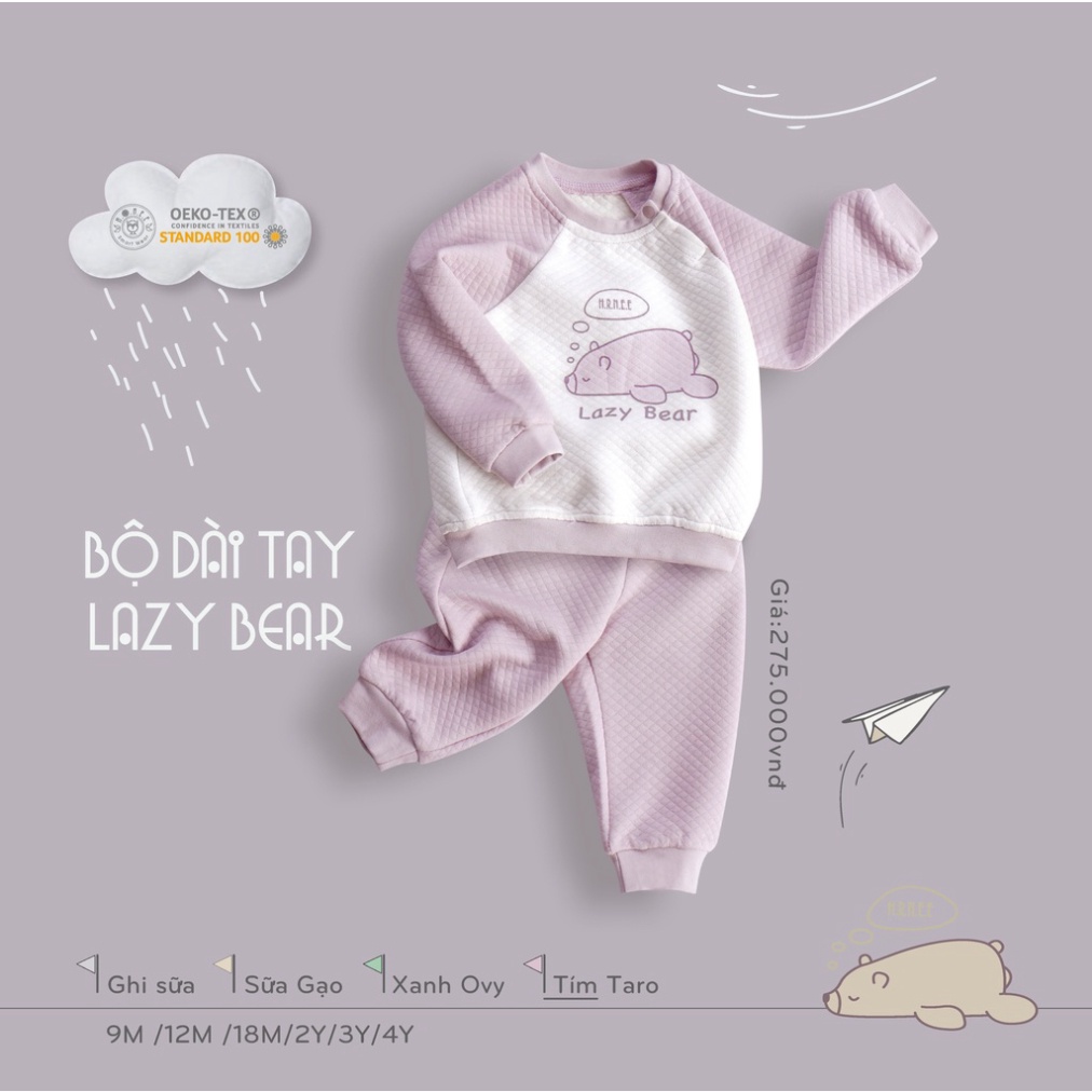 Bộ nỉ bé trai, bé gái HRNEE chất liệu trần bông ấm áp - BST LAZY BEAR