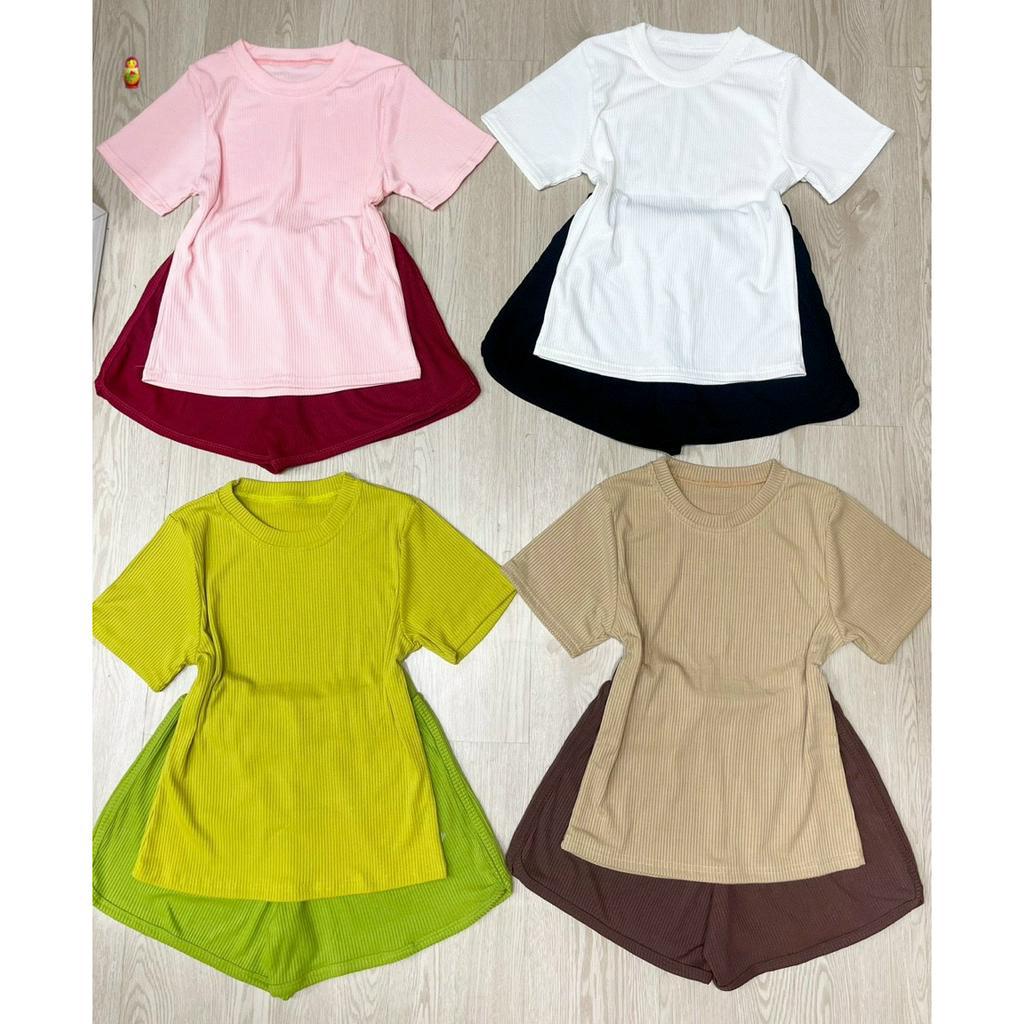 set bộ đùi mặc nhà chất thun gân dễ thương phối màu đẹp