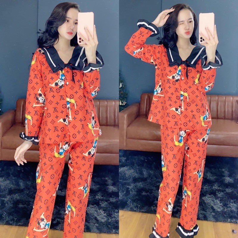 [VIDEO + ẢNH THẬT] Bộ ngủ lụa - Đồ ngủ pijama chữ ký LV tay dài quần dài chất siêu xịn