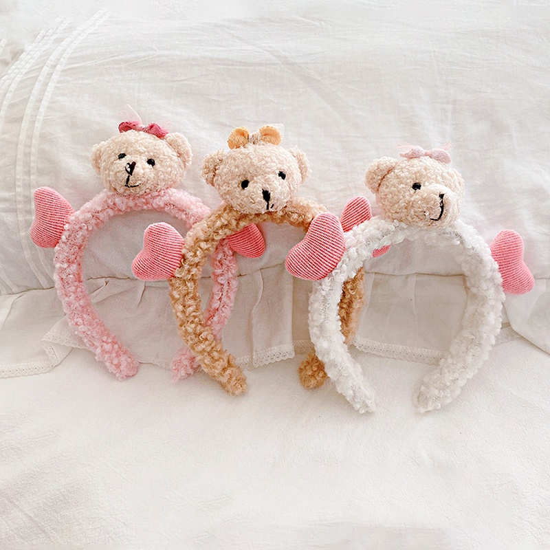 Băng đô cài tóc hình chú gấu nhồi bông đáng yêu phong cách Hàn Quốc