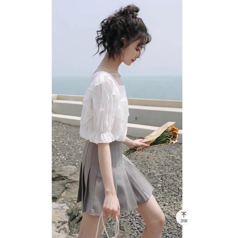 Áo Babydoll Ngắn Tay Viền Bèo, Áo Sơ Mi Nữ