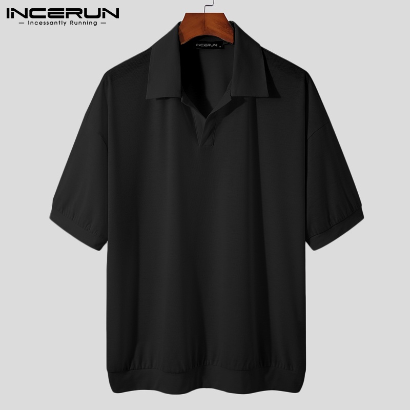 Áo polo INCERUN tay ngắn cổ mép lật thời trang 4 màu tùy chọn cho nam