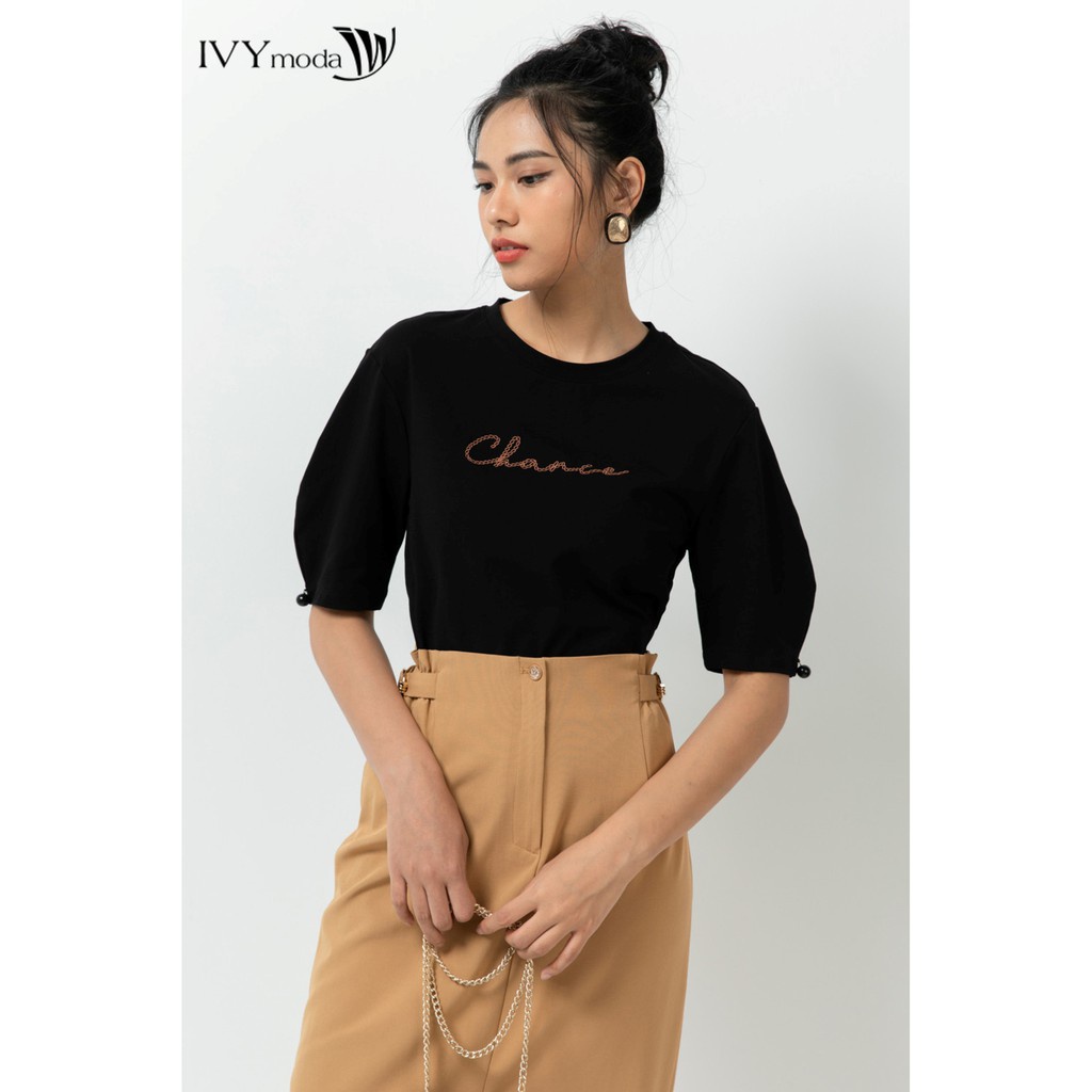 Áo thun nữ thêu chữ Chance IVY moda MS 57B8609