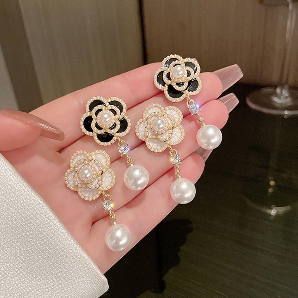 MXGOODS Bông Tai Hình Hoa Trà Bằng Kim Loại Thời Trang Hàn Quốc