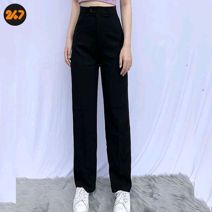 [Mã 12FASHIONSALE1 giảm 10K đơn 50K] Quần ống rộng lưng cao kiều Hàn Quốc