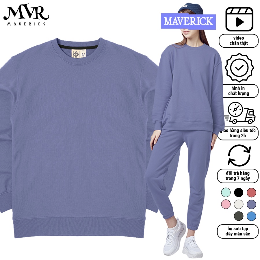 Áo Sweater Hàn Quốc Áo Nỉ Tay Dài Cotton Da Cá Đơn Giản Màu Xám Tím MVR