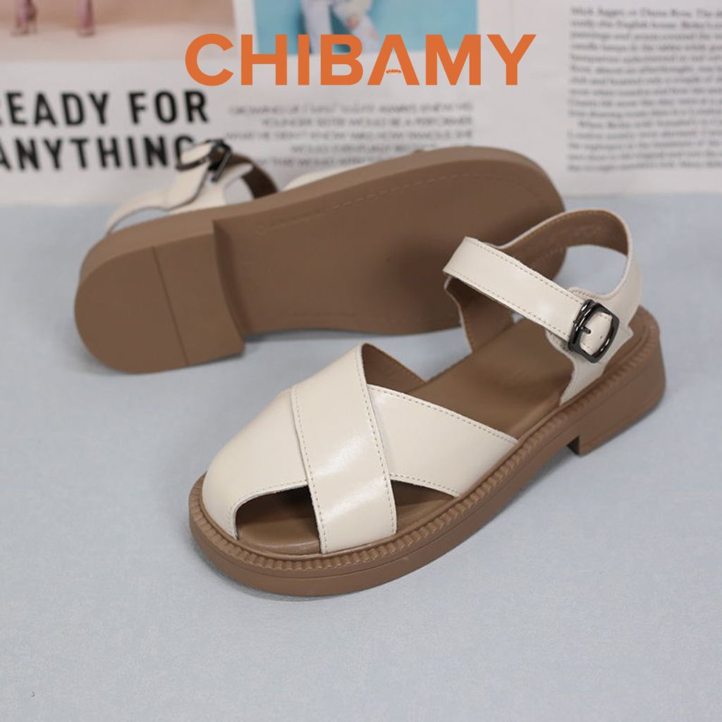 Giày sandal Rọ nữ 2 NAN chéo bản to da mềm đế bệt