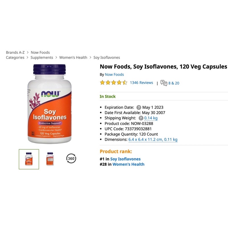 Soy Isoflavone Now 120 viên – Bổ sung nội tiết tố nữ.