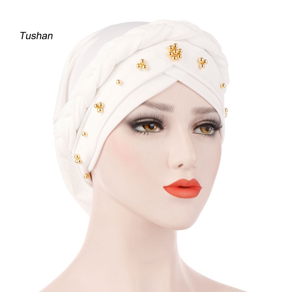 Khăn Trùm Đầu Màu Trơn Đính Hạt Trang Trí Cho Phụ Nữ Hồi Giáo
