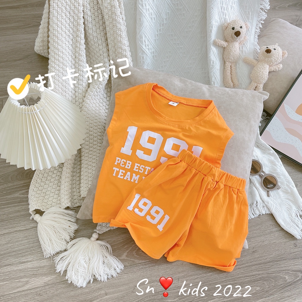 Bộ ba lỗ thể thao bé trai, bộ áo ba lỗ chất cotton họa tiết 1991 size đại 20-35kg cho bé