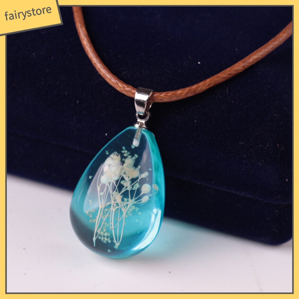 Vòng cổ mặt hình giọt nước phối hoa khô phát sáng trong tối cho nữ