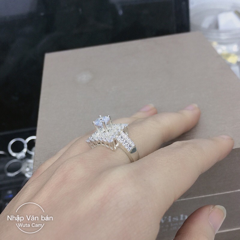 Nhẫn cánh hoa vuông to sang trọng bạc chuẩn đẹp