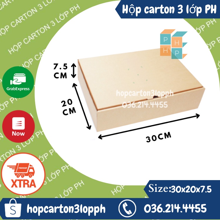 30x20x7, hộp carton nắp gài đựng quần áo, phụ kiện, quà tặng handmade giá xưởng