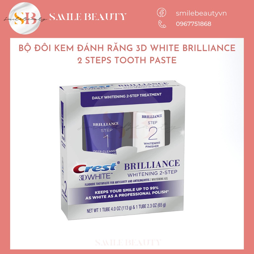 Bộ đôi kem đánh răng Crest 3D white Brilliance 2 Steps Tooth Paste