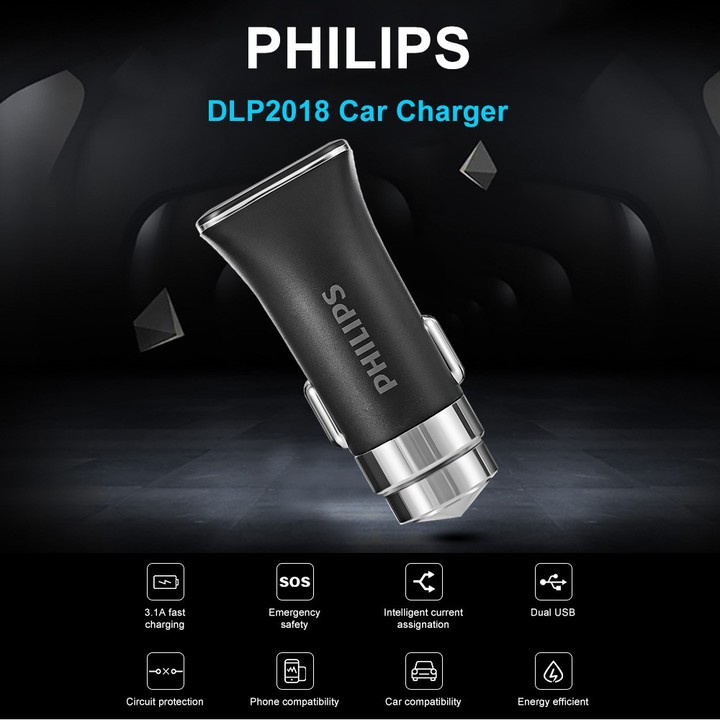 Sản Phẩm Tẩu sạc trên ô tô Philips DLP2018 [CHÍNH HÃNG - BẢO HÀNH 1 NĂM]