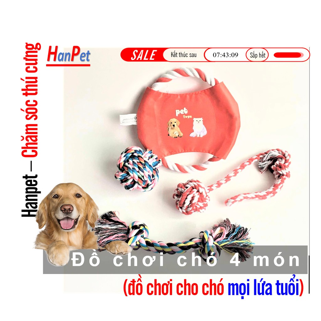 Đồ chơi chó loại BỘ ĐỒ CHƠI CHÓ 4 MÓN xịn xò chống cắn phá đồ đạc - dùng chó chó gặm chó ngứa răng