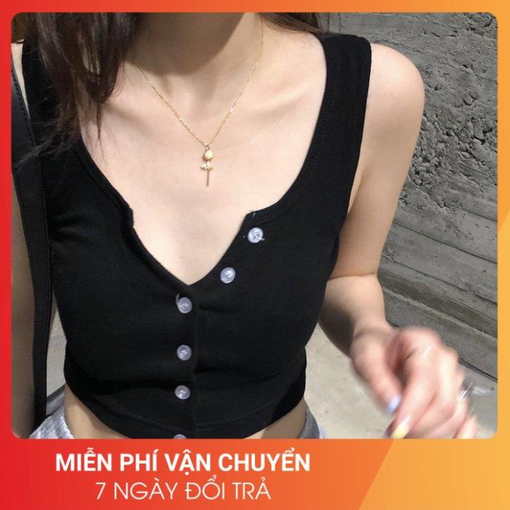 Áo Ba Lỗ Phối Khuy Cổ V 24AP Nữ [FREESHIP] 🌸 Croptop thun tăm body dáng ôm thể thao, học sinh cá tính Ulzzang 🌸 | BigBuy360 - bigbuy360.vn