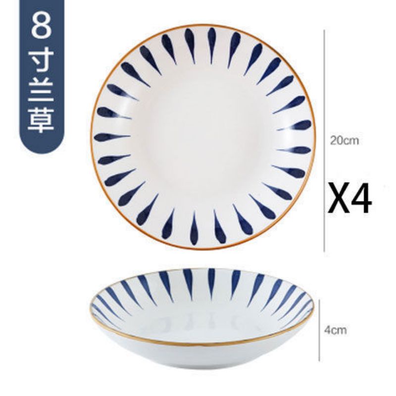 Set 4 đĩa hoa văn Nhật mix họa tiết không trùng mẫu, size 20cm