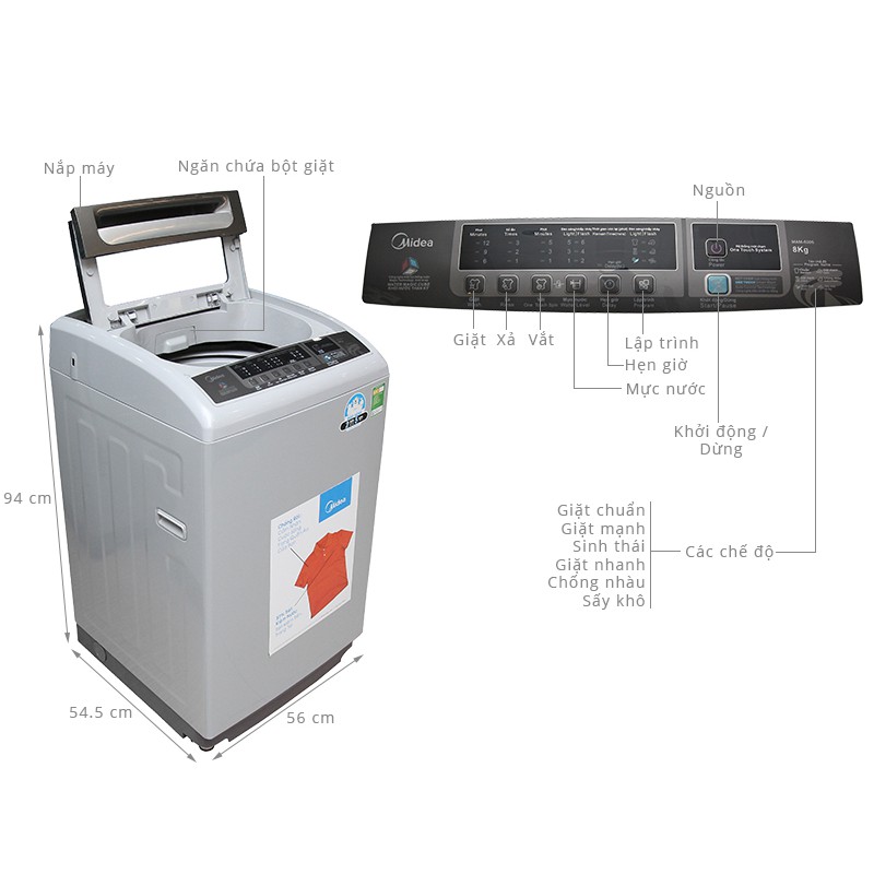 Máy giặt Midea 8 kg MAM-8006