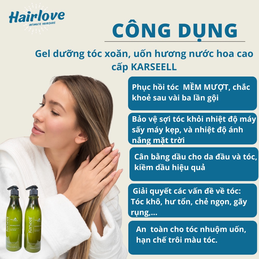 Kem tạo kiểu giữ nếp tóc uốn xoăn sóng xoăn siêu dưỡng ẩm gel bóp tóc uốn xoăn bóng mượt chống rối Karseell Macca 500ml