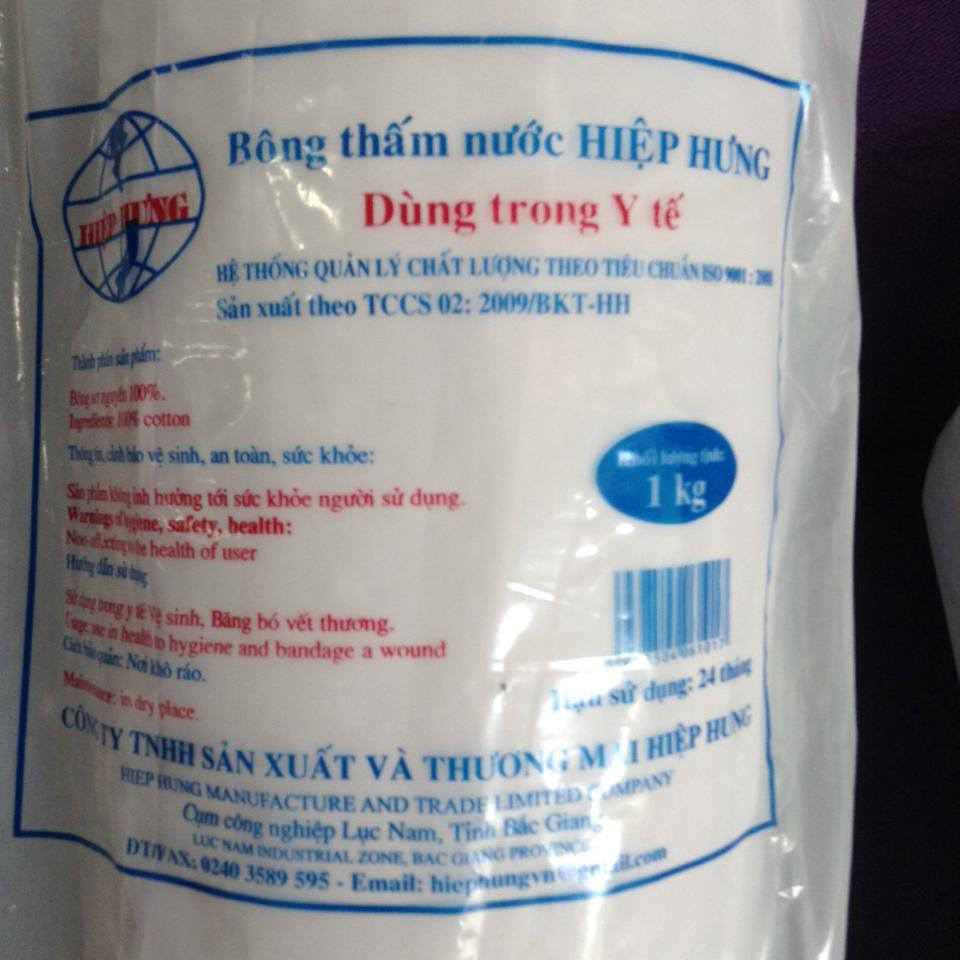 Bông hút Việt Nam Hiêp Hưng 1kg/1 túi,Loại 1 Đạt tiêu chuẩn của Bộ Y tế, Đóng g