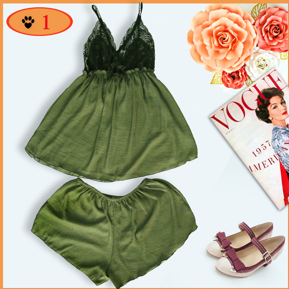 Đồ ngủ sexy satin hai dây phối ren bigsize | BigBuy360 - bigbuy360.vn