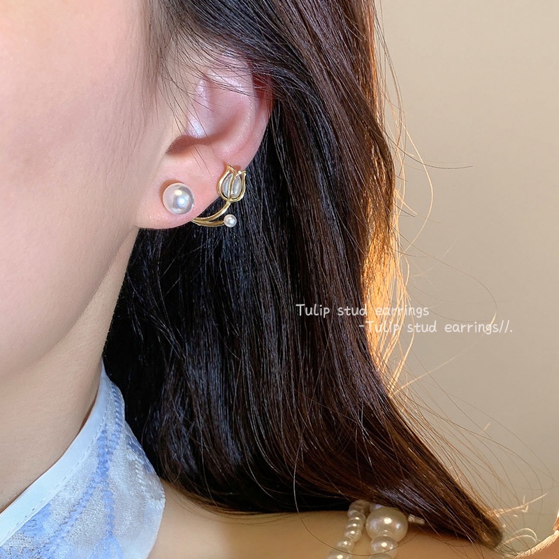 MOCHASHUKhuyên tai hình hoa tulip đính ngọc trai nhân tạo phong cách Hàn Quốc mới mẻ thanh lịch dành cho bạn nữ