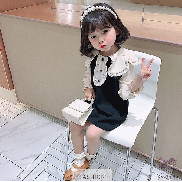 Đầm tay dài phối màu thời trang cho bé gái