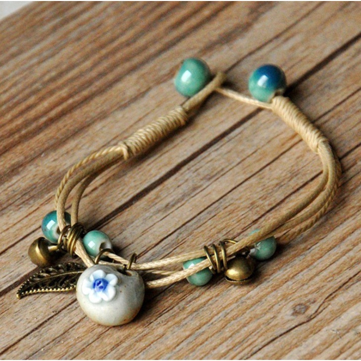 Vòng tay gốm hạt truyền thống giỏ hoa VGOM46