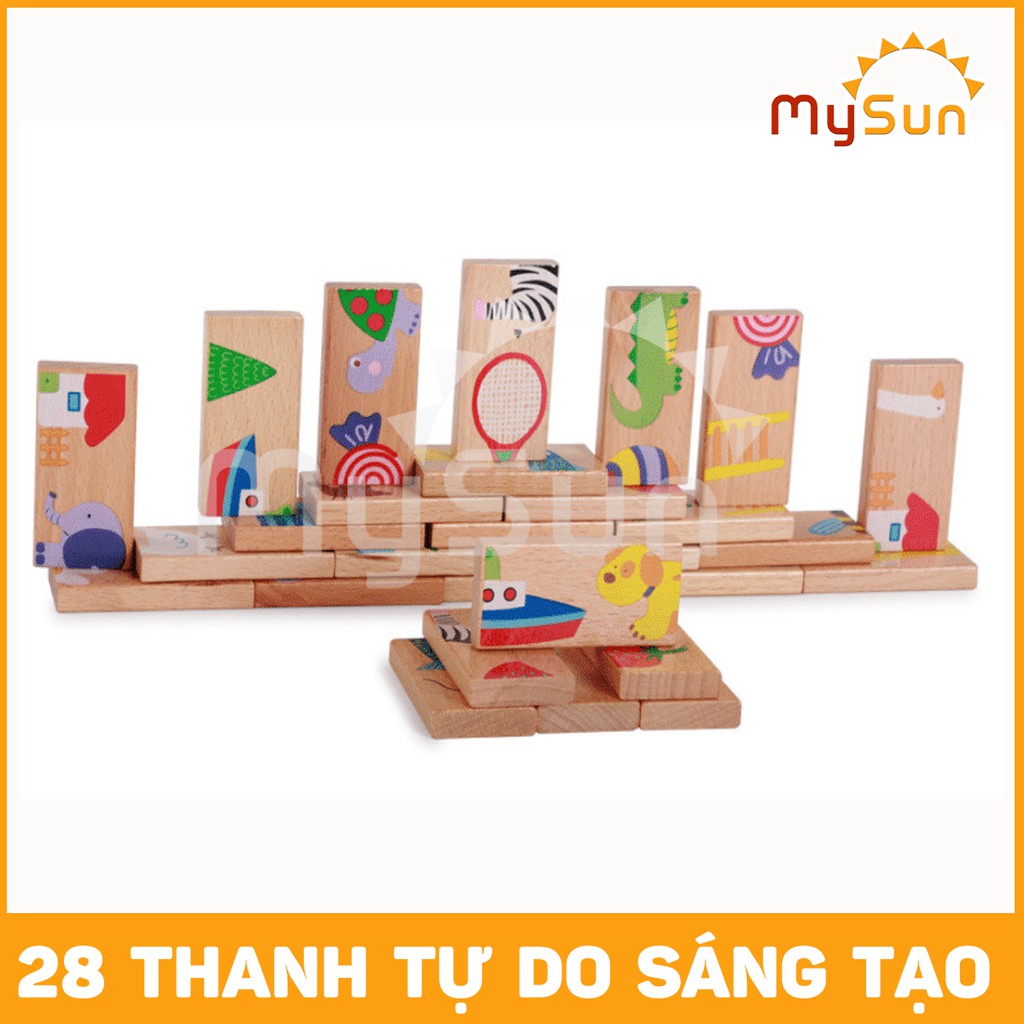 Bộ đồ chơi DOMINO GỖ cho bé số toán học | Đồ chơi xếp hình thông minh trẻ em bằng gỗ cho bé 1 2 3 4 5 tuổi - MYSUN
