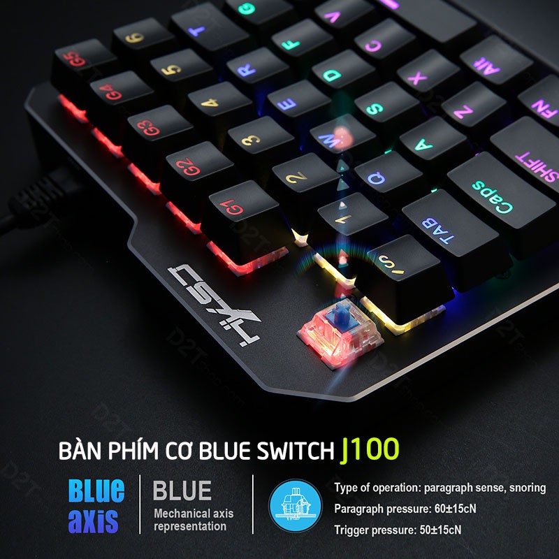 Bàn phím cơ 1 tay J100 LED RGB Rainbow chơi game PUBG, Call of Duty và các game mobile trên Rawm Shell ,Lingzha 2 Pro,Q1