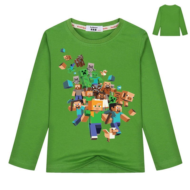 áo thun dài tay phim hoạt hình minecraft video game ngọn cho thanh niên